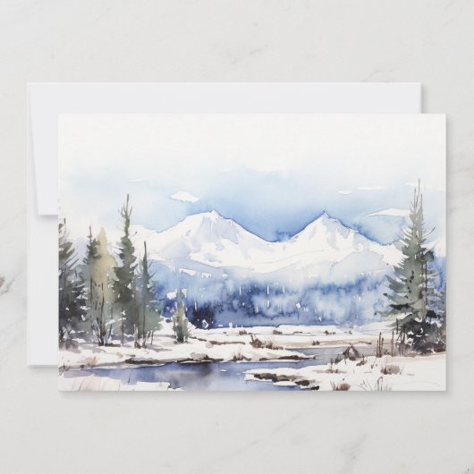 冬の雪マウンテンスキー結婚ランドスケープ サンキューカード (裏面)