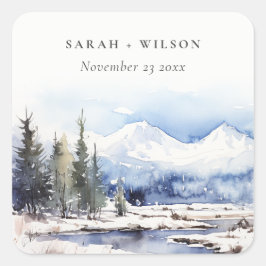 冬の雪マウンテンスキー結婚ランドスケープ スクエアシール