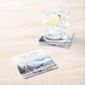 冬の雪マウンテンスキー結婚ランドスケープ スクエアペーパーコースター (インサイチュ)