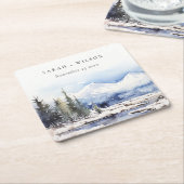冬の雪マウンテンスキー結婚ランドスケープ スクエアペーパーコースター (アングル)
