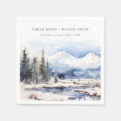 冬の雪マウンテンスキー結婚ランドスケープ スタンダードカクテルナプキン (正面)