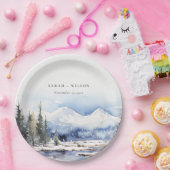 冬の雪マウンテンスキー結婚ランドスケープ ペーパープレート (パーティー)