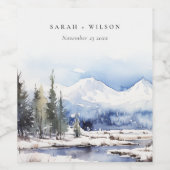 冬の雪マウンテンスキー結婚ランドスケープ ワインラベル (シングルラベル)