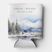 冬の雪マウンテンスキー結婚ランドスケープ 缶クーラー (正面)