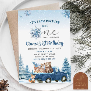 冬の雪ムンチおもしろいアルチック動物最初の誕生日 招待状