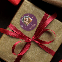 冬の雪モダン片の写真バーガンディのクリスマス ラウンドシール