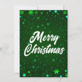 冬の雪モダン片の緑の白いクリスマス 招待状 (裏面)