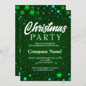 冬の雪モダン片の緑の白いクリスマス 招待状 (正面/裏面)
