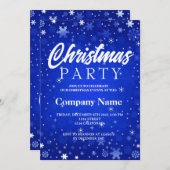 冬の雪モダン片の青い白いクリスマスパーティー 招待状 (正面/裏面)