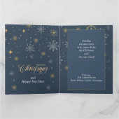 冬の雪モダン片フォトネイビーブルークリスマス カード (内部)