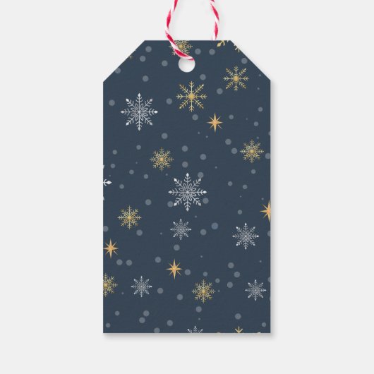 冬の雪モダン片フォトネイビーブルークリスマス ギフトタグ (裏面)