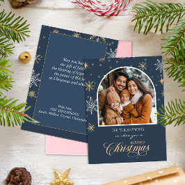 冬の雪モダン片フォトネイビーブルークリスマス シーズンカード