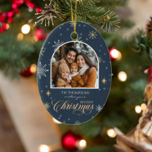 冬の雪モダン片フォトネイビーブルークリスマス