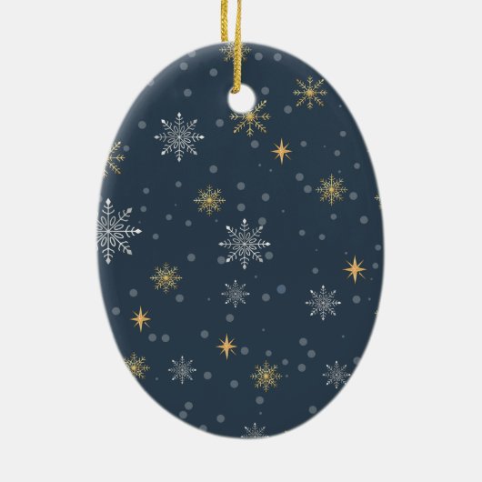 冬の雪モダン片フォトネイビーブルークリスマス セラミックオーナメント (裏面)