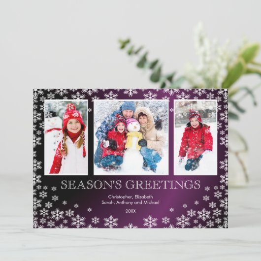 冬の雪モダン片3フォトグリーティングカード 招待状 (スタンド正面)