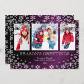 冬の雪モダン片3フォトグリーティングカード 招待状 (正面/裏面)