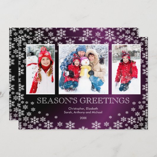 冬の雪モダン片3フォトグリーティングカード 招待状 (正面/裏面)