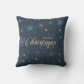 冬の雪モダン結晶フォトネイビーのクリスマス クッション (裏面)