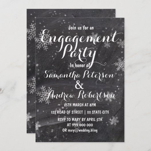 冬の雪モダン黒板ディナー 招待状 (正面/裏面)