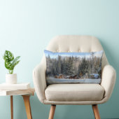 冬の雪ランニングの中で馬のキャンタリング写真 ランバークッション (椅子)