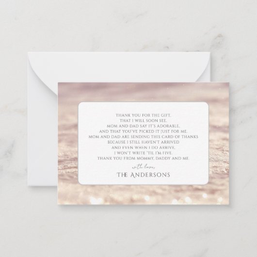 冬の雪凍ってい片ピンクの赤ちゃんシャワーありがとう ノートカード (裏面)