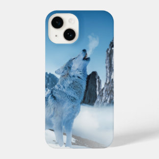 冬の雪山で狼が吠える iPhone 14ケース
