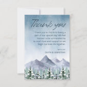 冬の雪山の森結婚の サンキューカード (正面)