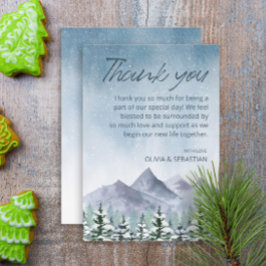 冬の雪山の森結婚の サンキューカード