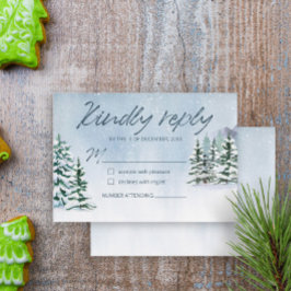 冬の雪山の森結婚の 出欠カード