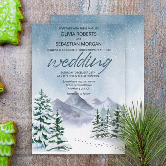 冬の雪山の森結婚の 招待状