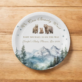 冬の雪山クマの冒険 ベビーシャワー ペーパープレート