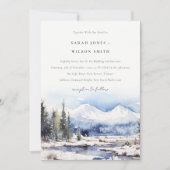 冬の雪山スキー景観のウェディング 招待状 (正面)