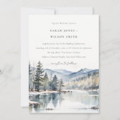 冬の雪山湖景観のウェディング 招待状 (正面)