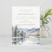 冬の雪山湖景観ベビーシャワー 招待状 (スタンド正面)