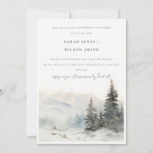 冬の雪山風景結婚記念日 招待状 (正面)