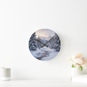 冬の雪山 ラウンド壁時計 (ホーム)