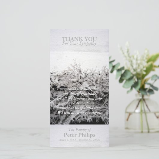 冬の雪悔やみや弔慰ありがとうフォトカード サンキューカード (スタンド正面)