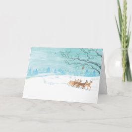 冬の雪景色でのシカの群れの挨拶 カード