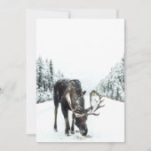 冬の雪景色とヘラジカの平和な詩のカード シーズンカード (裏面)