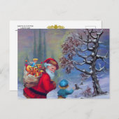 冬の雪景色に子供がいるサンタ シーズンポストカード (正面/裏面)