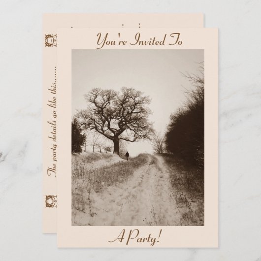 冬の雪景色のクリスマス 招待状 (正面/裏面)