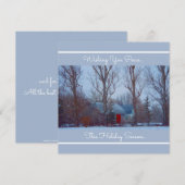 冬の雪景色の中に佇む、素朴な赤い納屋　ホリデーシーズン シーズンカード (正面/裏面)