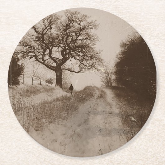 冬の雪景色の写真アート ラウンドペーパーコースター (正面)