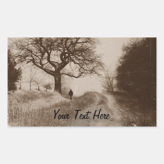 冬の雪景色の写真 長方形シール (正面)