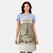 冬の雪景色の教会 エプロン (着用した状態)