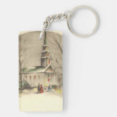 冬の雪景色の教会 キーホルダー (裏面)