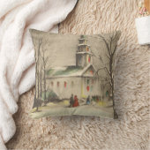 冬の雪景色の教会 クッション (ブランケット)