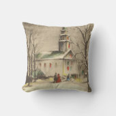 冬の雪景色の教会 クッション (正面)