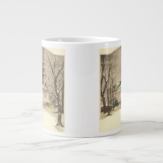 冬の雪景色の教会 ジャンボコーヒーマグカップ (正面)