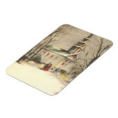 冬の雪景色の教会 マグネット (左側)